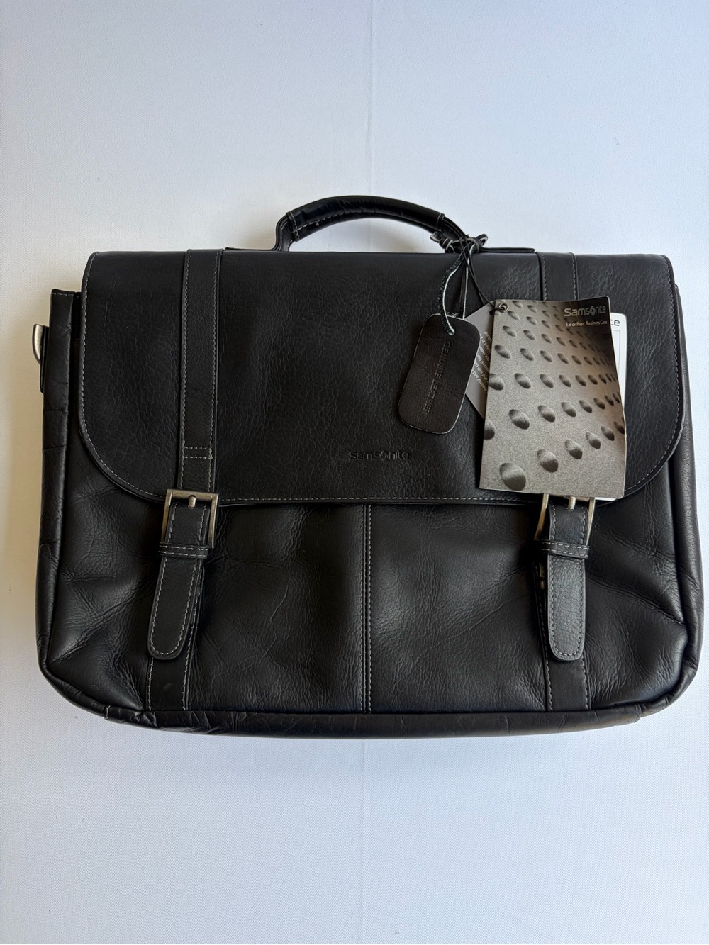 Samsonite Classic Genuine Leather Flapover Briefcase Laptop Bag Black NWT